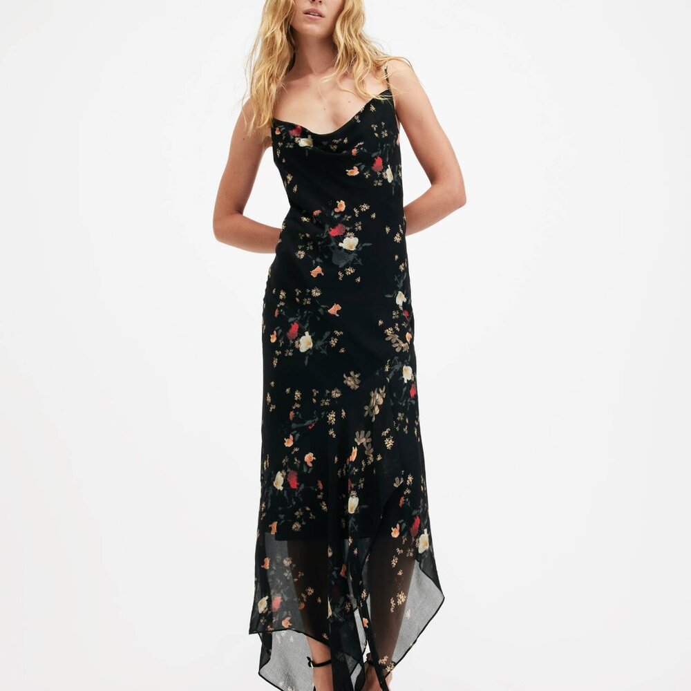 All Saints Charlotte Kora Floral Print Midi Slip Dress sz 6